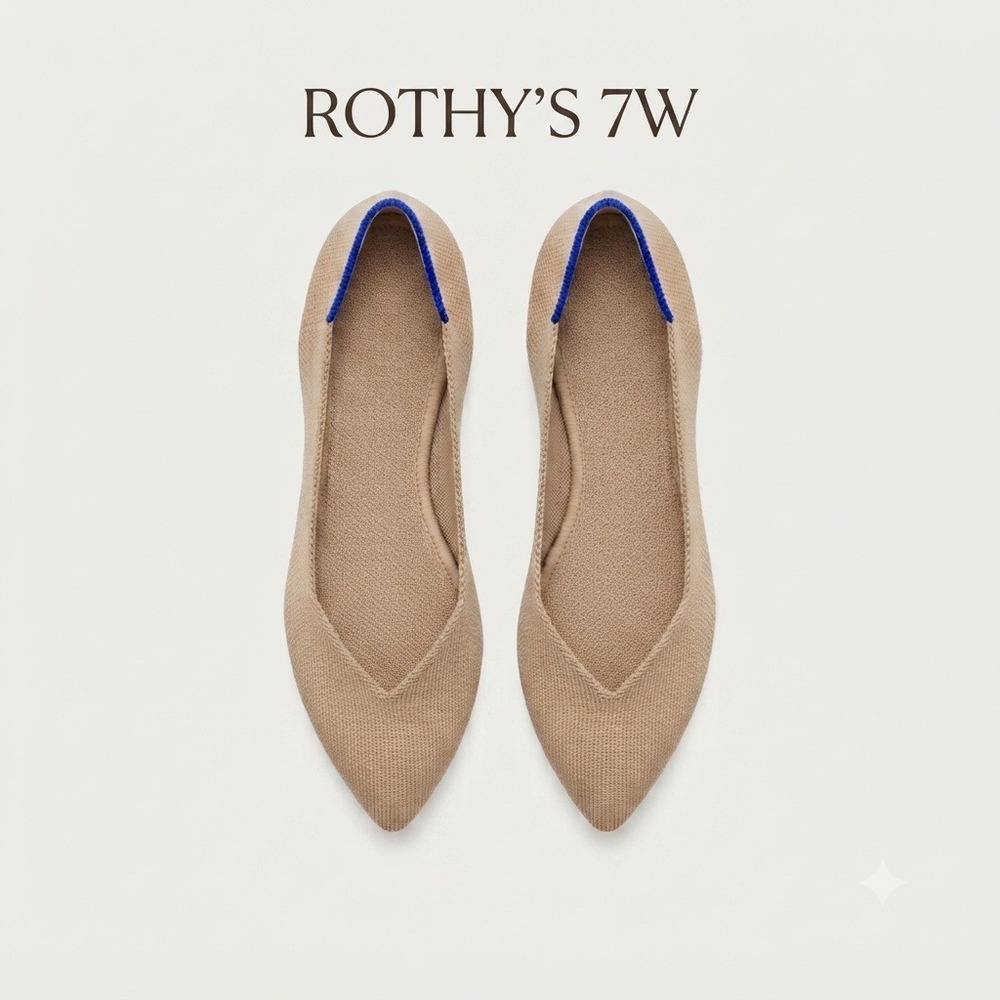 Rothy's Minimalist Neutral Pointed Toe Knit Flat Women Size 7